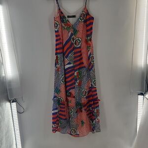 Lauren Ralph Lauren Nautical Multi Color Maxi Slip Dress Size 8 Fully Lined